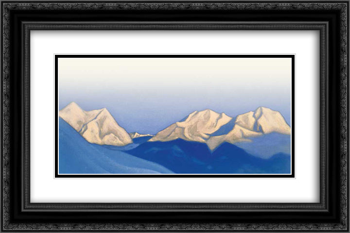 Himalayas. Pink peaks. 24x16 Black Ornate Wood Framed Art Print Poster with Double Matting by Roerich, Nicholas