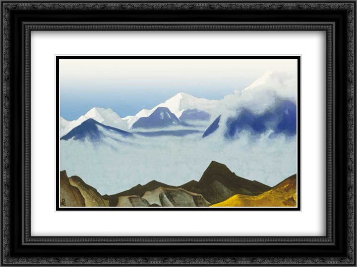 Himalayas. Ridge Kanchendganga. 24x18 Black Ornate Wood Framed Art Print Poster with Double Matting by Roerich, Nicholas