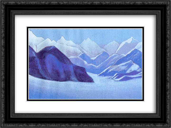 Himalayas. Snowy peaks. 24x18 Black Ornate Wood Framed Art Print Poster with Double Matting by Roerich, Nicholas