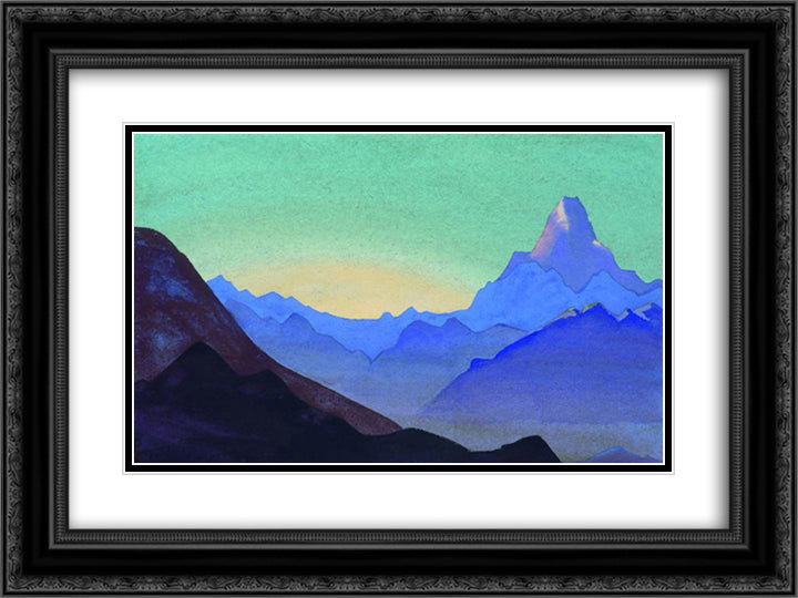 Himalayas. Sunrise. 24x18 Black Ornate Wood Framed Art Print Poster with Double Matting by Roerich, Nicholas