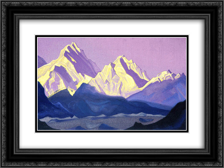 Himalayas. Sunset. 24x18 Black Ornate Wood Framed Art Print Poster with Double Matting by Roerich, Nicholas