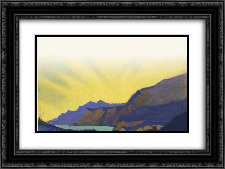 Himalayas. Turquoise lake. 24x18 Black Ornate Wood Framed Art Print Poster with Double Matting by Roerich, Nicholas