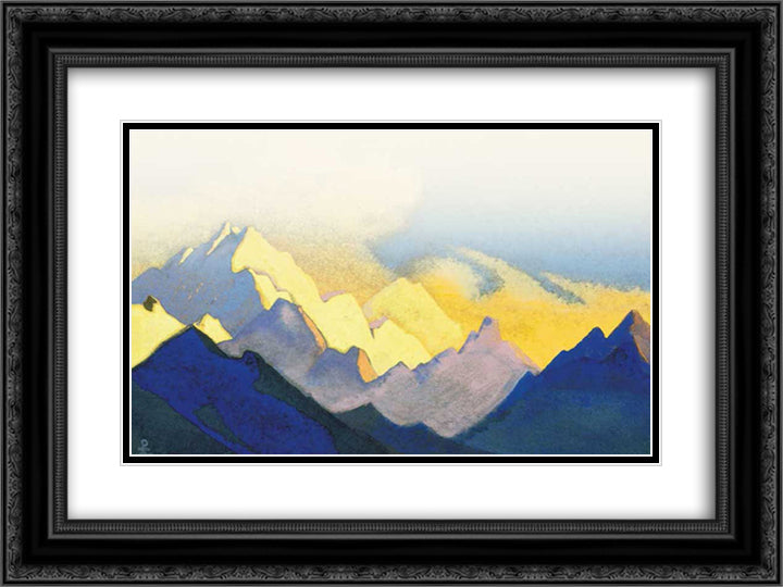 Himalayas. Varicoloured snows. 24x18 Black Ornate Wood Framed Art Print Poster with Double Matting by Roerich, Nicholas