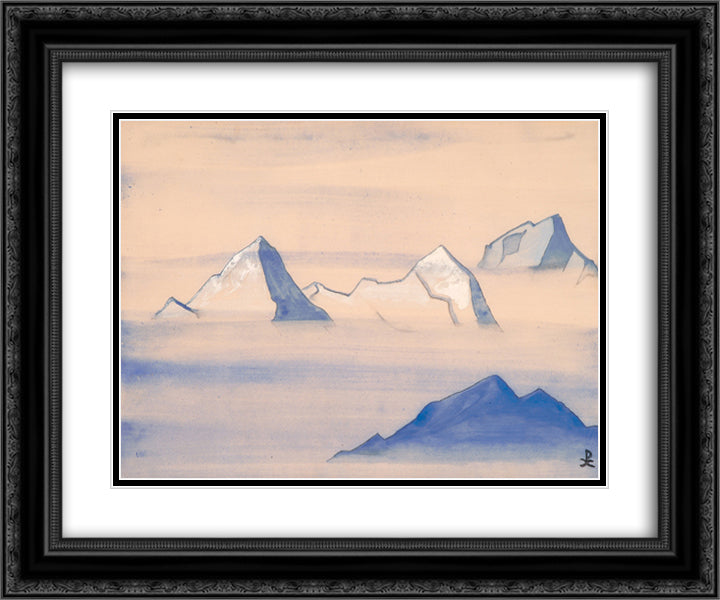 Himalayas (study). Holy Himalayas 24x20 Black Ornate Wood Framed Art Print Poster with Double Matting by Roerich, Nicholas