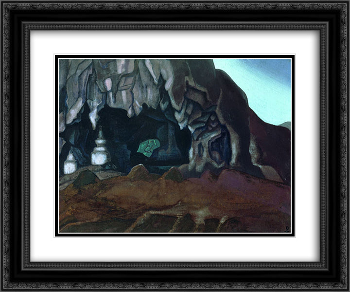 Holy cave 24x20 Black Ornate Wood Framed Art Print Poster with Double Matting by Roerich, Nicholas