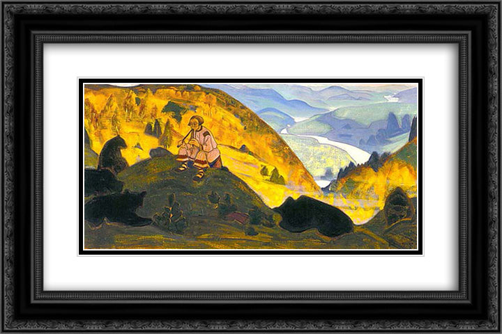 Human ancestors 24x16 Black Ornate Wood Framed Art Print Poster with Double Matting by Roerich, Nicholas