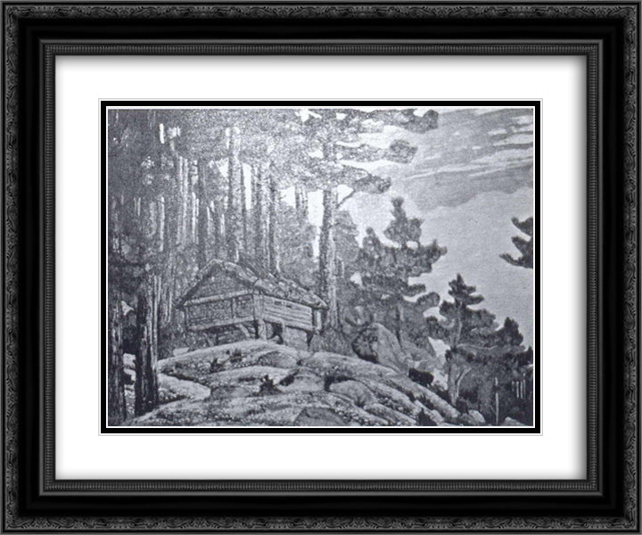 Hut in the forest 24x20 Black Ornate Wood Framed Art Print Poster with Double Matting by Roerich, Nicholas