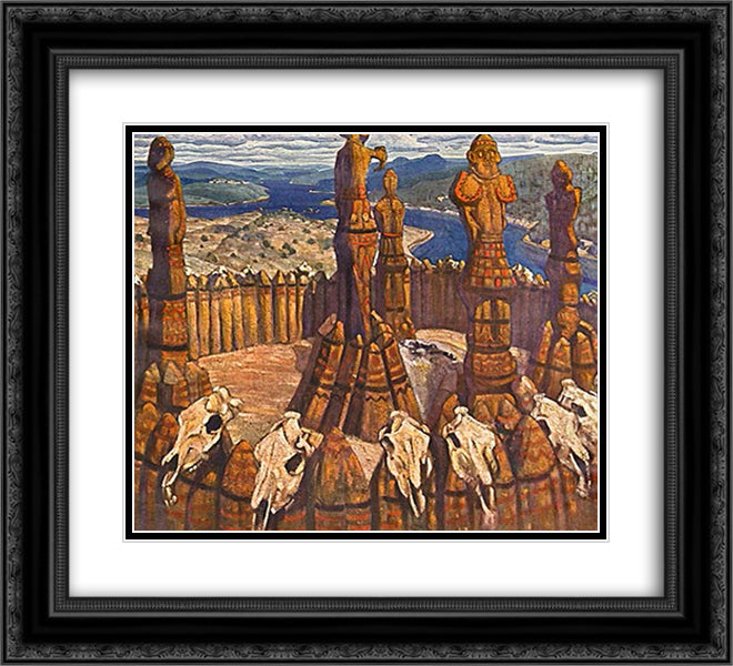 Idols (Pagan Rus) 22x20 Black Ornate Wood Framed Art Print Poster with Double Matting by Roerich, Nicholas