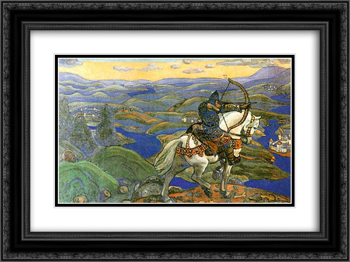 Ilya Muromets 24x18 Black Ornate Wood Framed Art Print Poster with Double Matting by Roerich, Nicholas