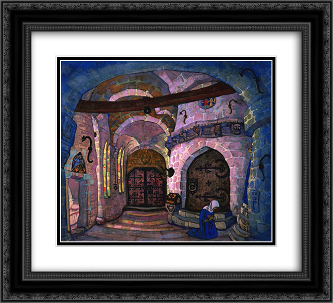 In a monastery 22x20 Black Ornate Wood Framed Art Print Poster with Double Matting by Roerich, Nicholas