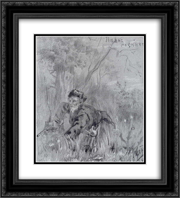 Ivan the Forester 20x22 Black Ornate Wood Framed Art Print Poster with Double Matting by Roerich, Nicholas