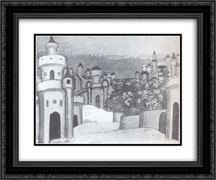 Jerusalem 24x20 Black Ornate Wood Framed Art Print Poster with Double Matting by Roerich, Nicholas