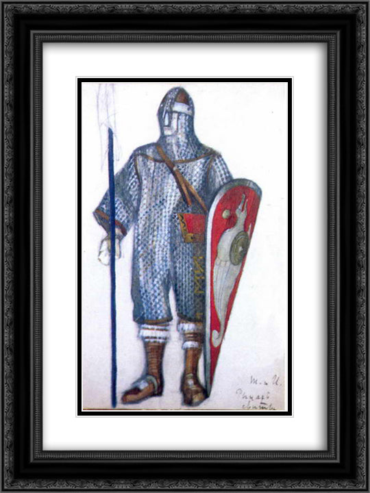 Knight of entourage 18x24 Black Ornate Wood Framed Art Print Poster with Double Matting by Roerich, Nicholas