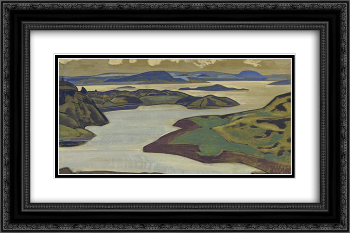 Ladoga. Karelian landscape. 24x16 Black Ornate Wood Framed Art Print Poster with Double Matting by Roerich, Nicholas