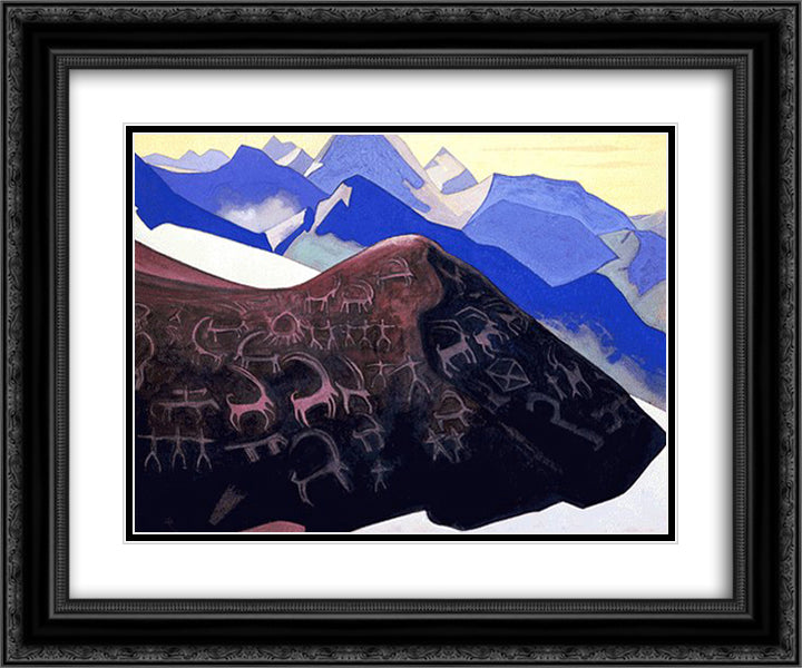 Lahaul rocks (Signs of Gesar) 24x20 Black Ornate Wood Framed Art Print Poster with Double Matting by Roerich, Nicholas