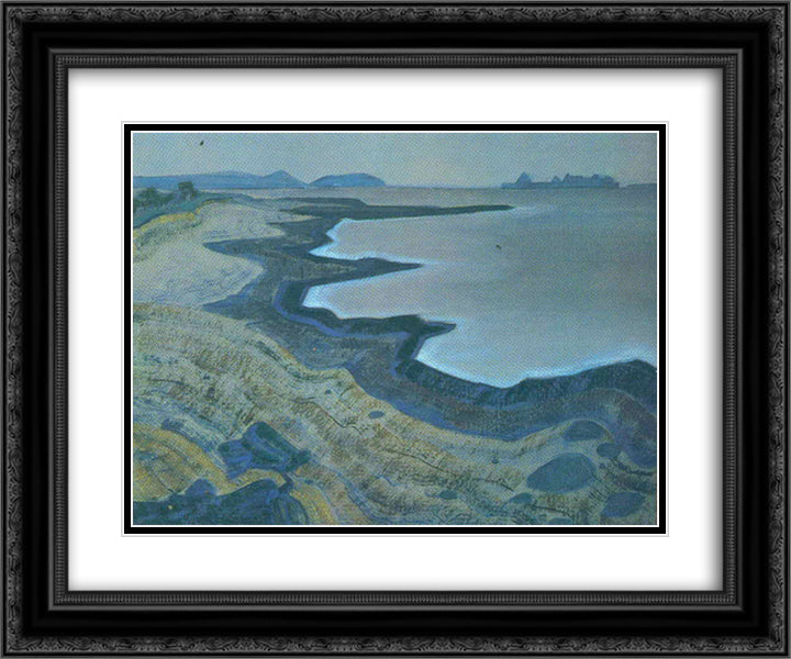 Lake. Karelian landscape. 24x20 Black Ornate Wood Framed Art Print Poster with Double Matting by Roerich, Nicholas