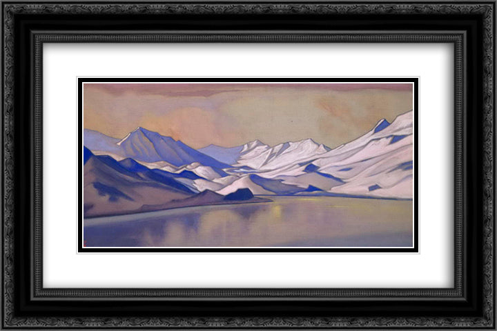 Lake in the mountains. Baralacha pass. 24x16 Black Ornate Wood Framed Art Print Poster with Double Matting by Roerich, Nicholas