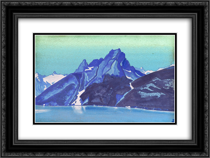Lake of the Nagas. Kashmir. 24x18 Black Ornate Wood Framed Art Print Poster with Double Matting by Roerich, Nicholas