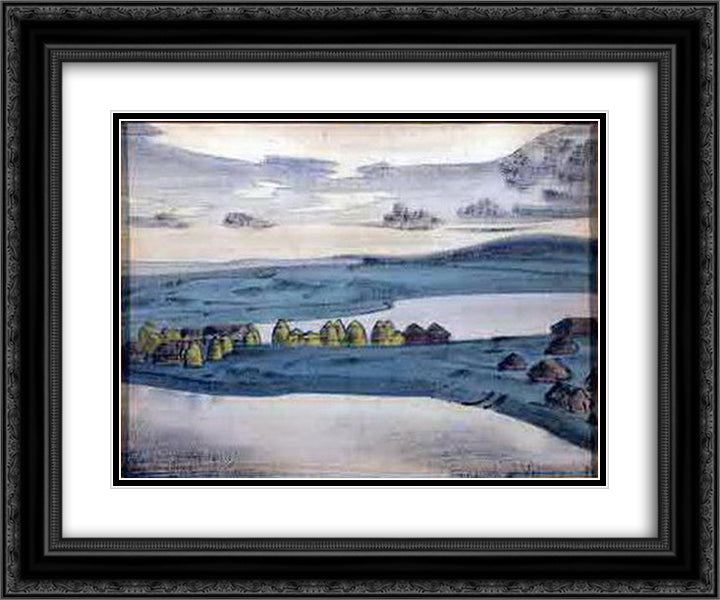 Lake village 24x20 Black Ornate Wood Framed Art Print Poster with Double Matting by Roerich, Nicholas