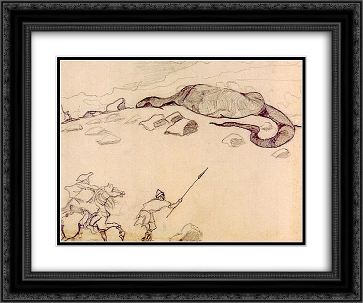 Landscape with Dragon 24x20 Black Ornate Wood Framed Art Print Poster with Double Matting by Roerich, Nicholas