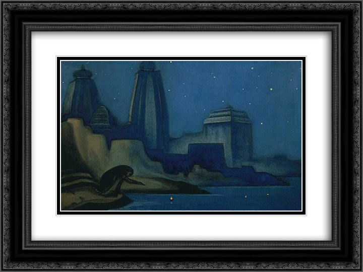 Lights on the Ganges 24x18 Black Ornate Wood Framed Art Print Poster with Double Matting by Roerich, Nicholas