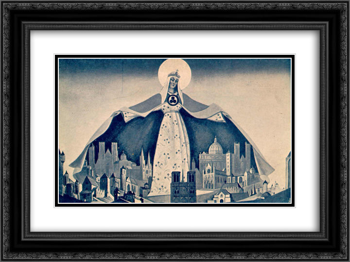 Madonna the Protector 24x18 Black Ornate Wood Framed Art Print Poster with Double Matting by Roerich, Nicholas