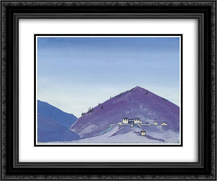 Manjusri cell, Mongolia 24x20 Black Ornate Wood Framed Art Print Poster with Double Matting by Roerich, Nicholas