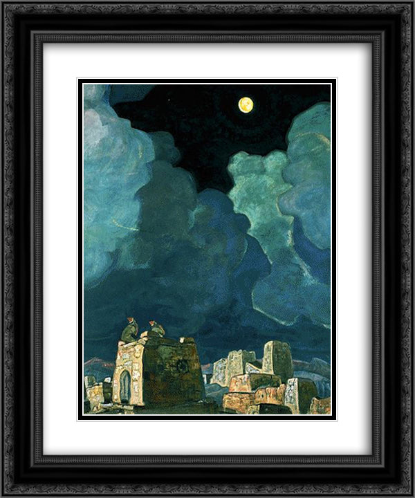 Mekheski - Moon People 20x24 Black Ornate Wood Framed Art Print Poster with Double Matting by Roerich, Nicholas