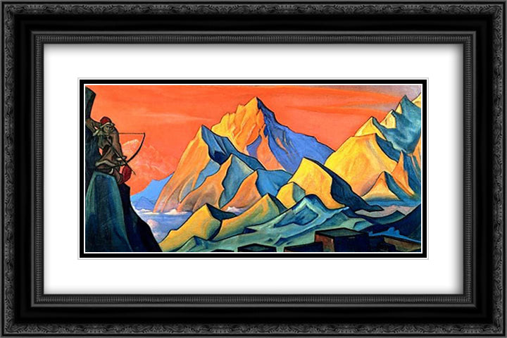Message from Shambhala (Arrow-letter) 24x16 Black Ornate Wood Framed Art Print Poster with Double Matting by Roerich, Nicholas