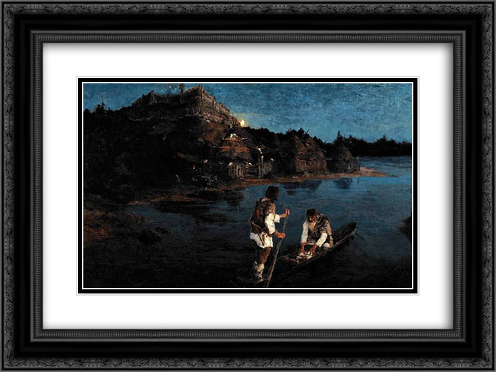 Messenger. Clan revolted against to clan. 24x18 Black Ornate Wood Framed Art Print Poster with Double Matting by Roerich, Nicholas