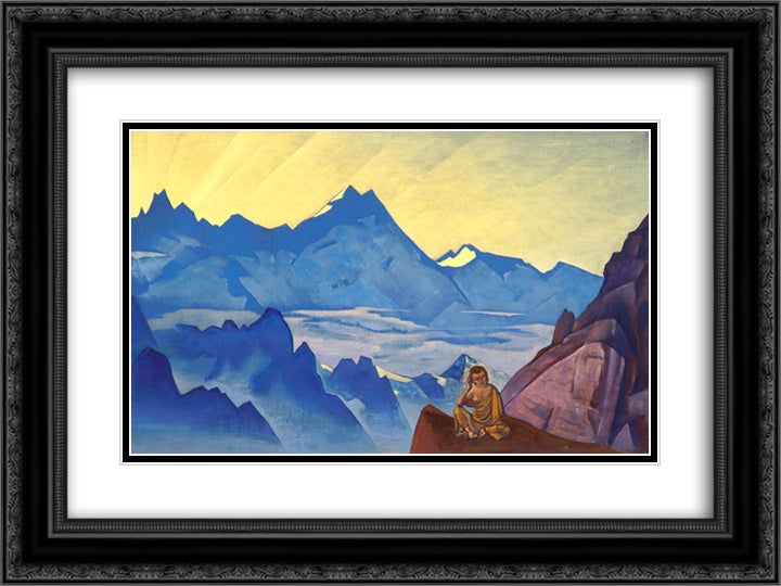 Milarepa, the One Who Harkened 24x18 Black Ornate Wood Framed Art Print Poster with Double Matting by Roerich, Nicholas