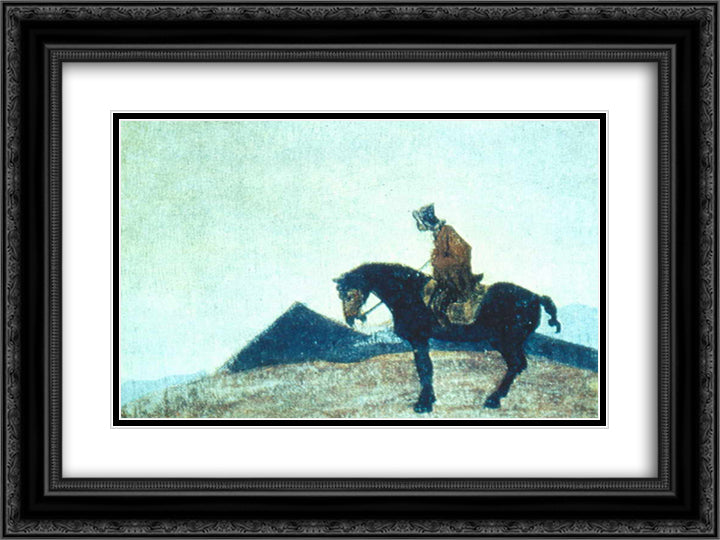 Mongolian rider 24x18 Black Ornate Wood Framed Art Print Poster with Double Matting by Roerich, Nicholas