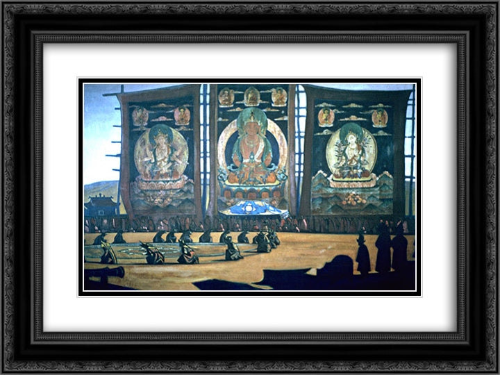 Mongolian tsam 24x18 Black Ornate Wood Framed Art Print Poster with Double Matting by Roerich, Nicholas