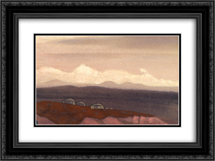 Mongolian yurtas 24x18 Black Ornate Wood Framed Art Print Poster with Double Matting by Roerich, Nicholas