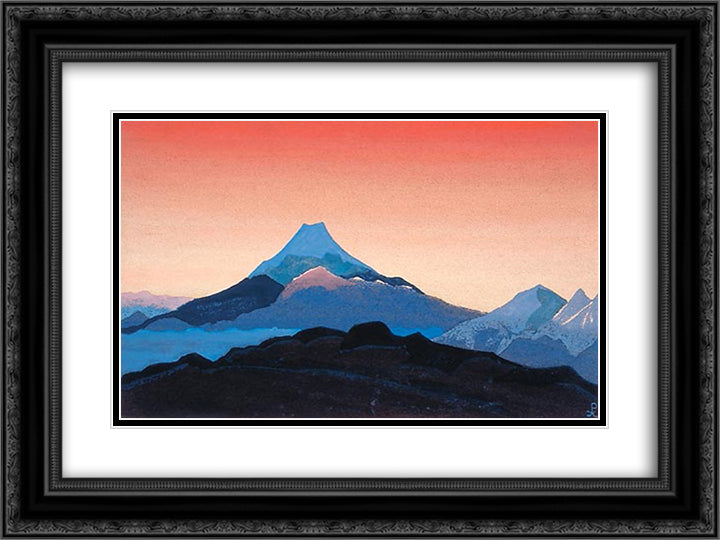 Mount Fuji 24x18 Black Ornate Wood Framed Art Print Poster with Double Matting by Roerich, Nicholas