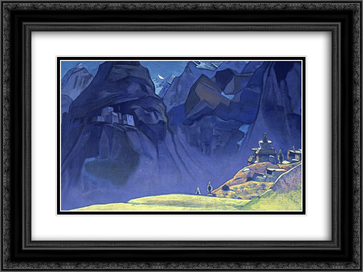 Mountain Eagles (Tibetan stupa) 24x18 Black Ornate Wood Framed Art Print Poster with Double Matting by Roerich, Nicholas