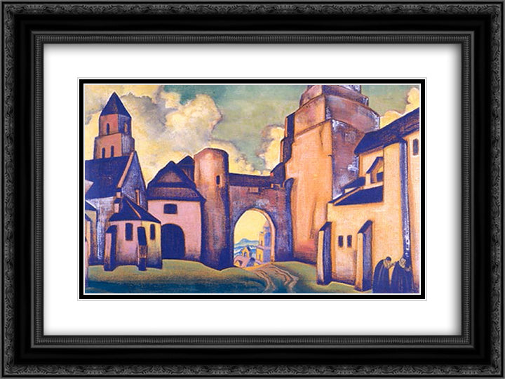 Mystery of walls 24x18 Black Ornate Wood Framed Art Print Poster with Double Matting by Roerich, Nicholas