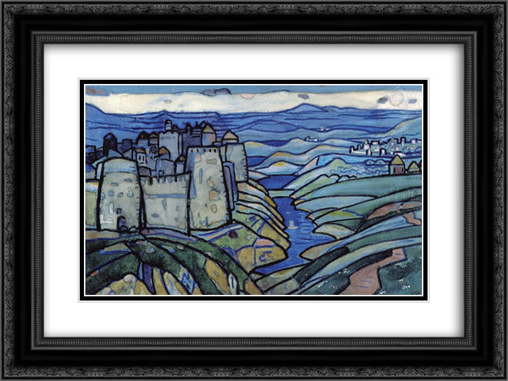 Northern landscape with fortress 24x18 Black Ornate Wood Framed Art Print Poster with Double Matting by Roerich, Nicholas