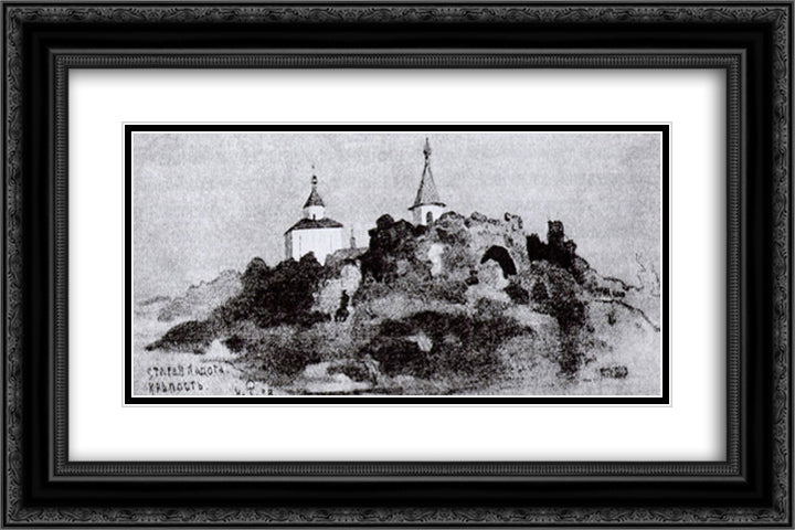 Old Ladoga. Fortress. 24x16 Black Ornate Wood Framed Art Print Poster with Double Matting by Roerich, Nicholas