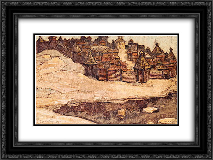 Old town 24x18 Black Ornate Wood Framed Art Print Poster with Double Matting by Roerich, Nicholas