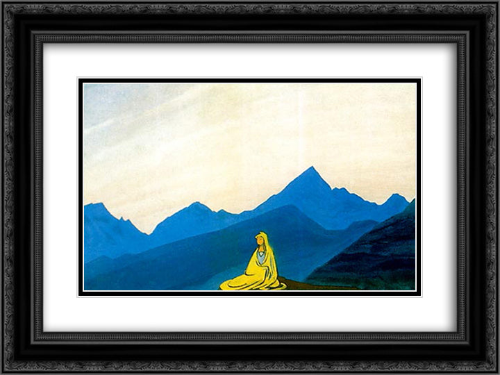 On Himalayan peaks 24x18 Black Ornate Wood Framed Art Print Poster with Double Matting by Roerich, Nicholas