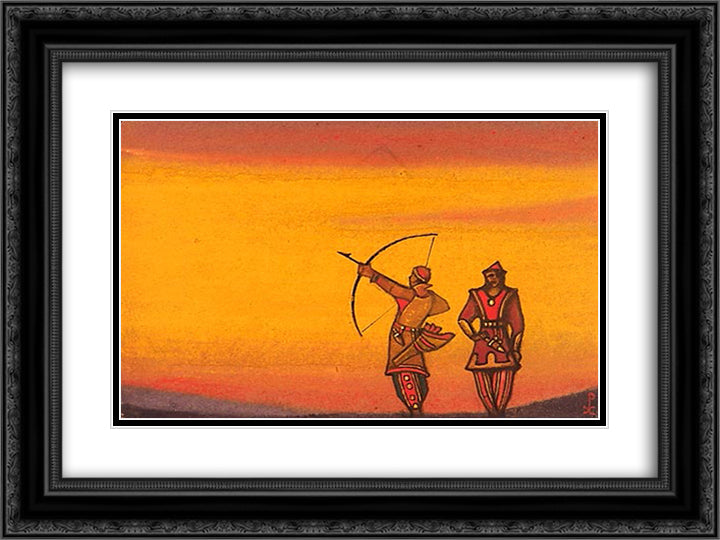 Polovets with bow 24x18 Black Ornate Wood Framed Art Print Poster with Double Matting by Roerich, Nicholas