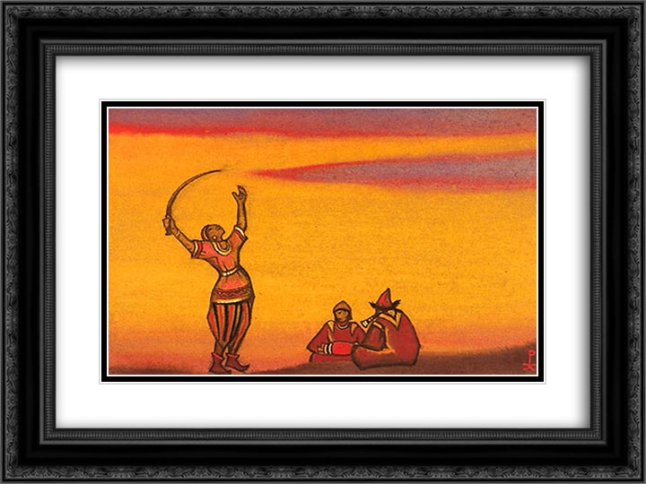 Polovets with scimitar 24x18 Black Ornate Wood Framed Art Print Poster with Double Matting by Roerich, Nicholas