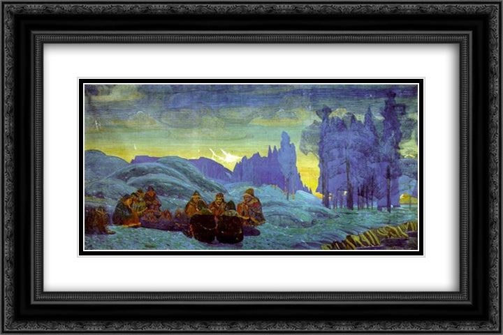 Pomeranians. Evening. 24x16 Black Ornate Wood Framed Art Print Poster with Double Matting by Roerich, Nicholas