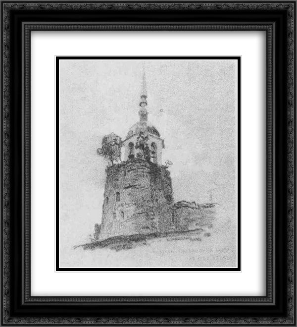 Porhov. Belfry on fortress tower. 20x22 Black Ornate Wood Framed Art Print Poster with Double Matting by Roerich, Nicholas