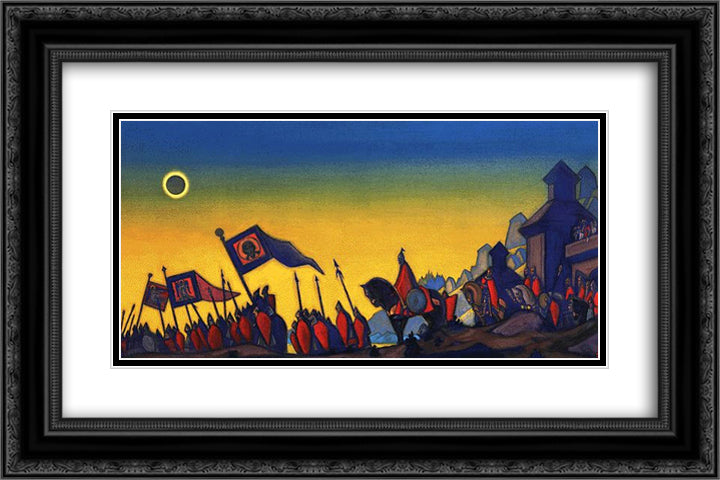 Prince Igor Campaign 24x16 Black Ornate Wood Framed Art Print Poster with Double Matting by Roerich, Nicholas