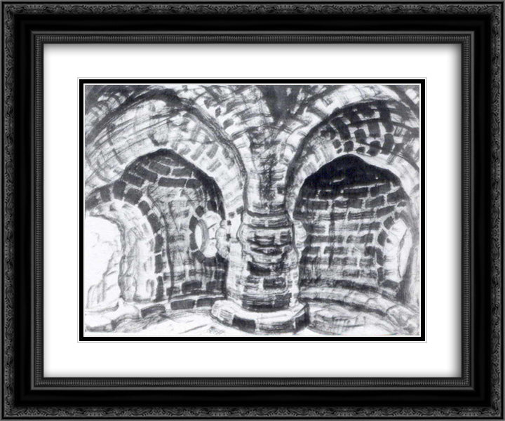 Prison 24x20 Black Ornate Wood Framed Art Print Poster with Double Matting by Roerich, Nicholas