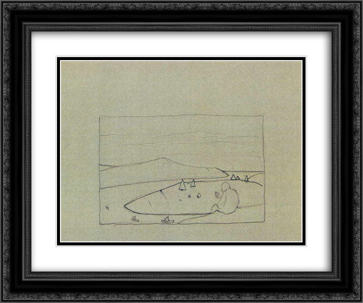 Procopius the Righteous is praying of unknown navigating 24x20 Black Ornate Wood Framed Art Print Poster with Double Matting by Roerich, Nicholas