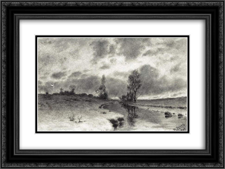 River landscape 24x18 Black Ornate Wood Framed Art Print Poster with Double Matting by Roerich, Nicholas