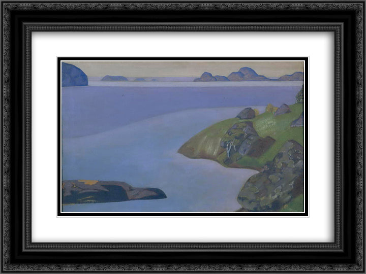Rocky seashore 24x18 Black Ornate Wood Framed Art Print Poster with Double Matting by Roerich, Nicholas